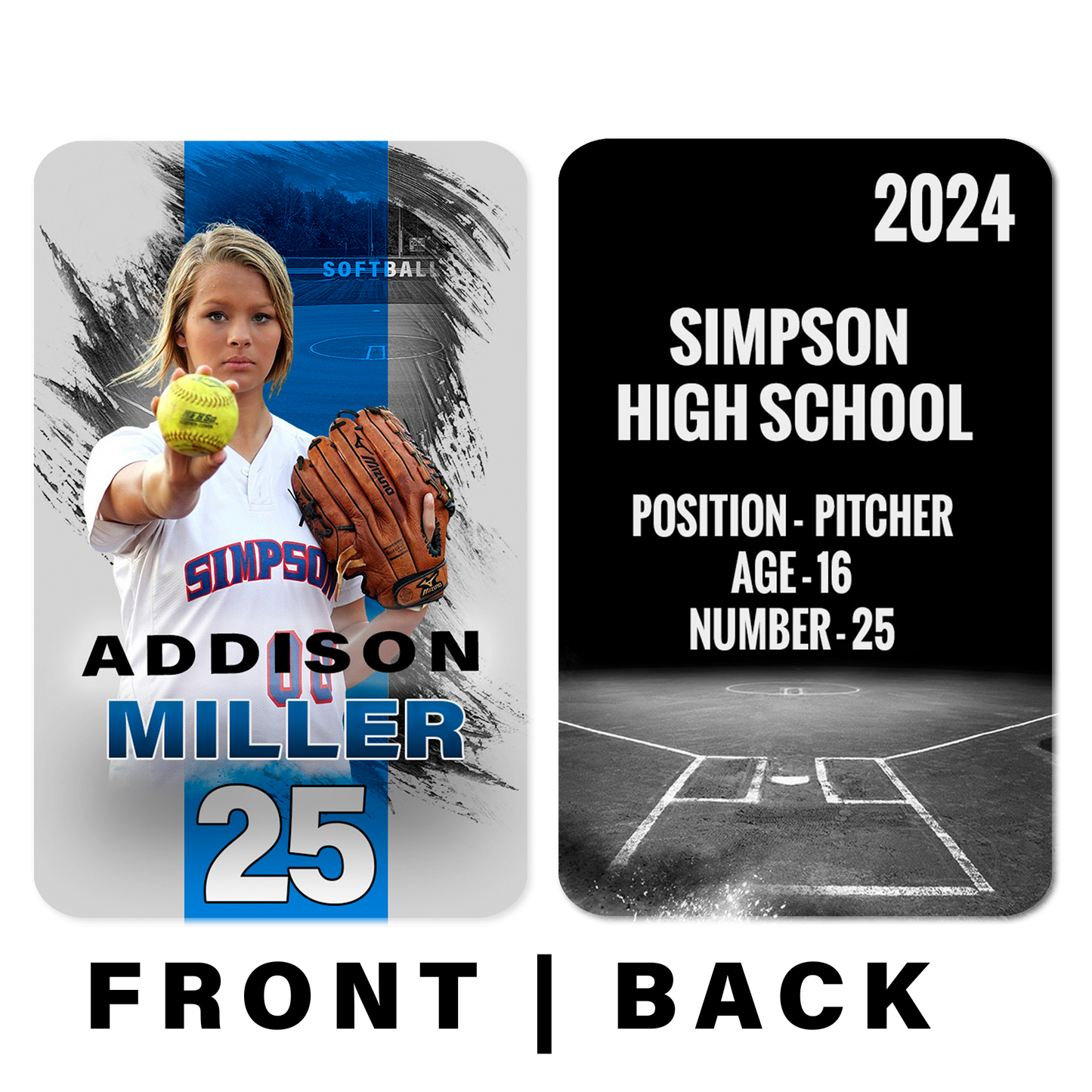 Softball Card Stripe - Photo & Player Info
