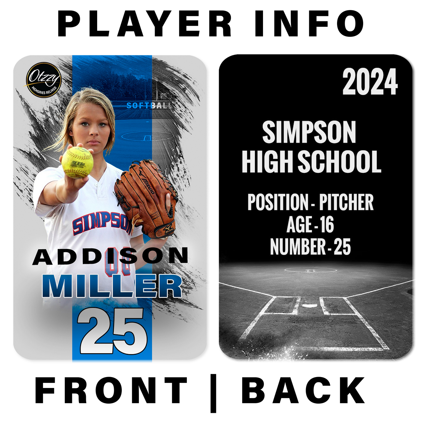 Softball Card Stripe - Player Info